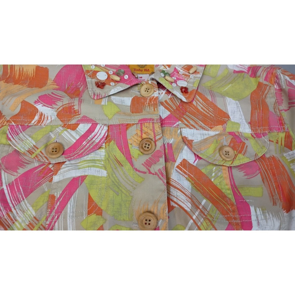 Ruby Rd Women Jacket Sz 16 Neon Abstract Print Button Front Pockets Bead Blazer - Picture 11 of 12
